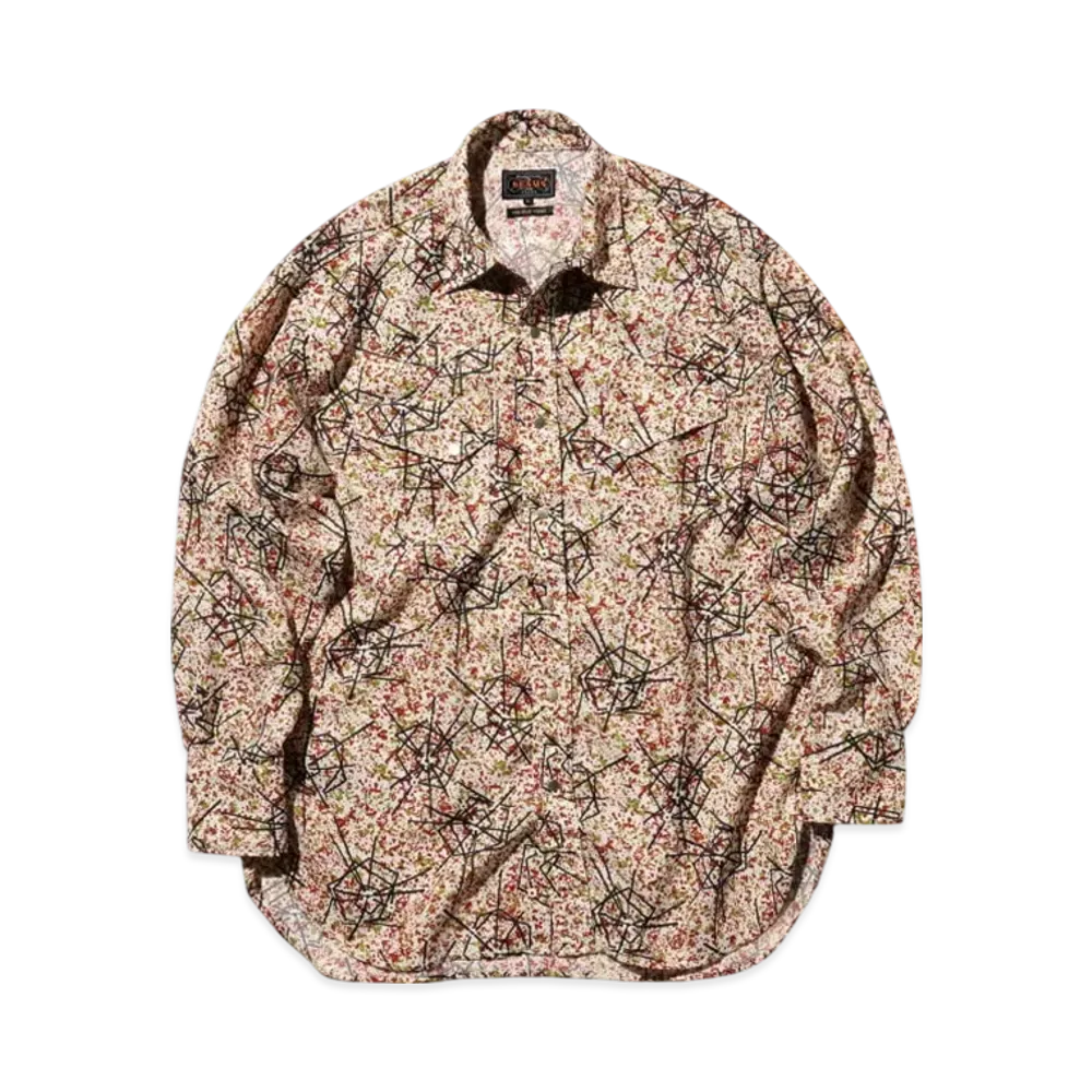 BEAMS Western Shirt Jacquard Mapping Print "White"