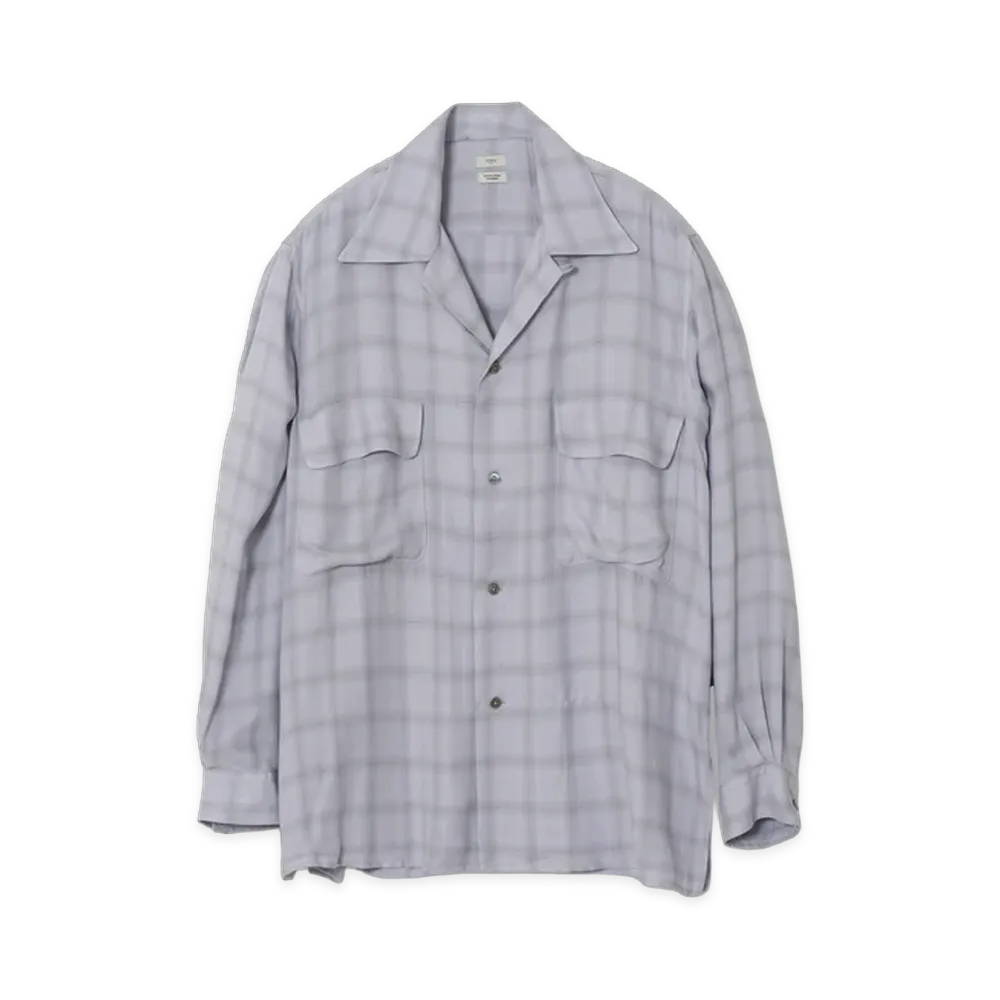 YOKE Modal Plaid Open Collar Shirt "Gray"