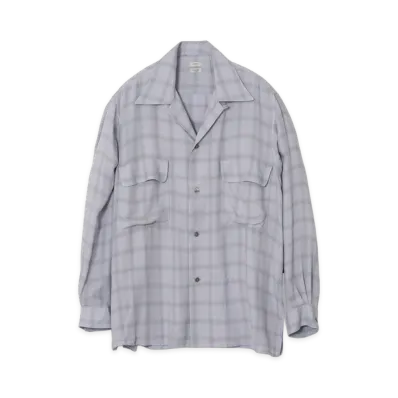 YOKE Modal Plaid Open Collar Shirt "Gray"