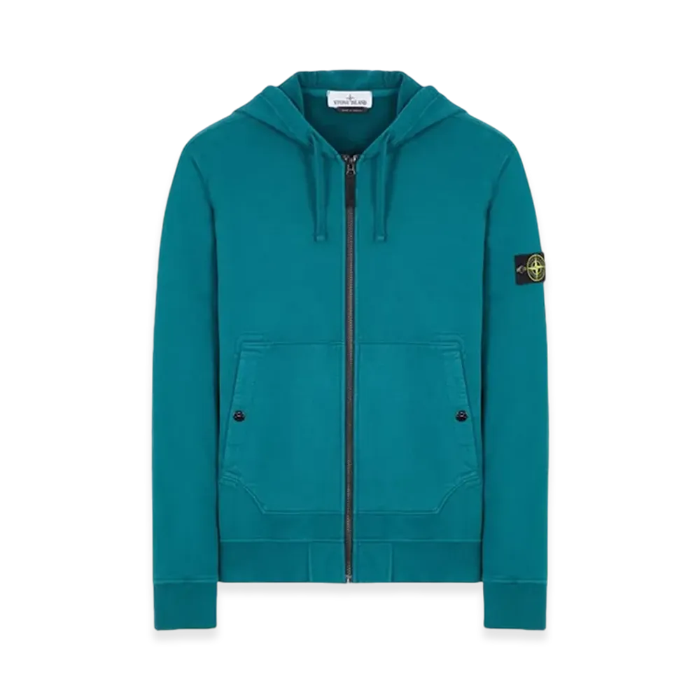 Stone Island 61620 Brushed Cotton Fleece Garment Dyed Full Zip Hooded Sweatshirt - 23FW "Dark Teal Green"
