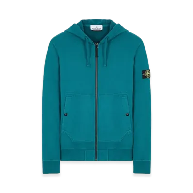 Stone Island 61620 Brushed Cotton Fleece Garment Dyed Full Zip Hooded Sweatshirt - 23FW "Dark Teal Green"
