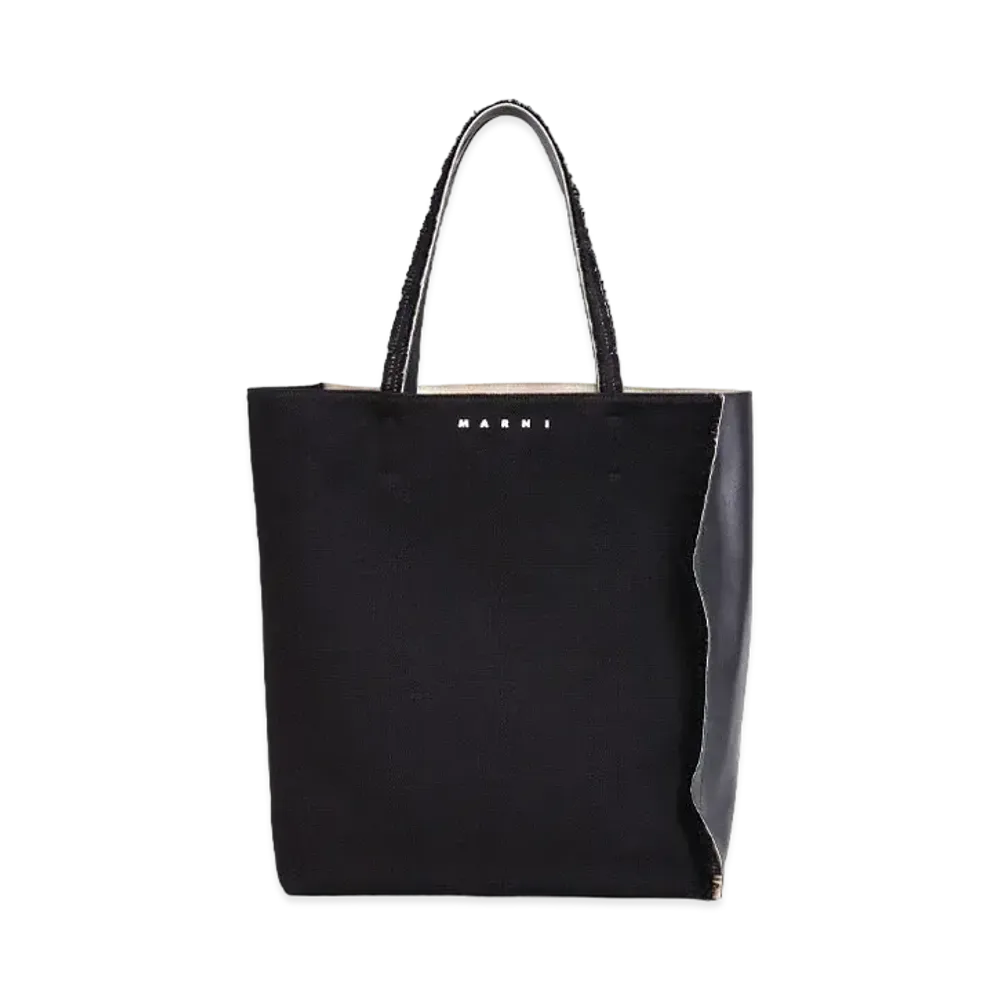 Marni Black Leather And Canvas Museo Soft Shopping Bag "Black"