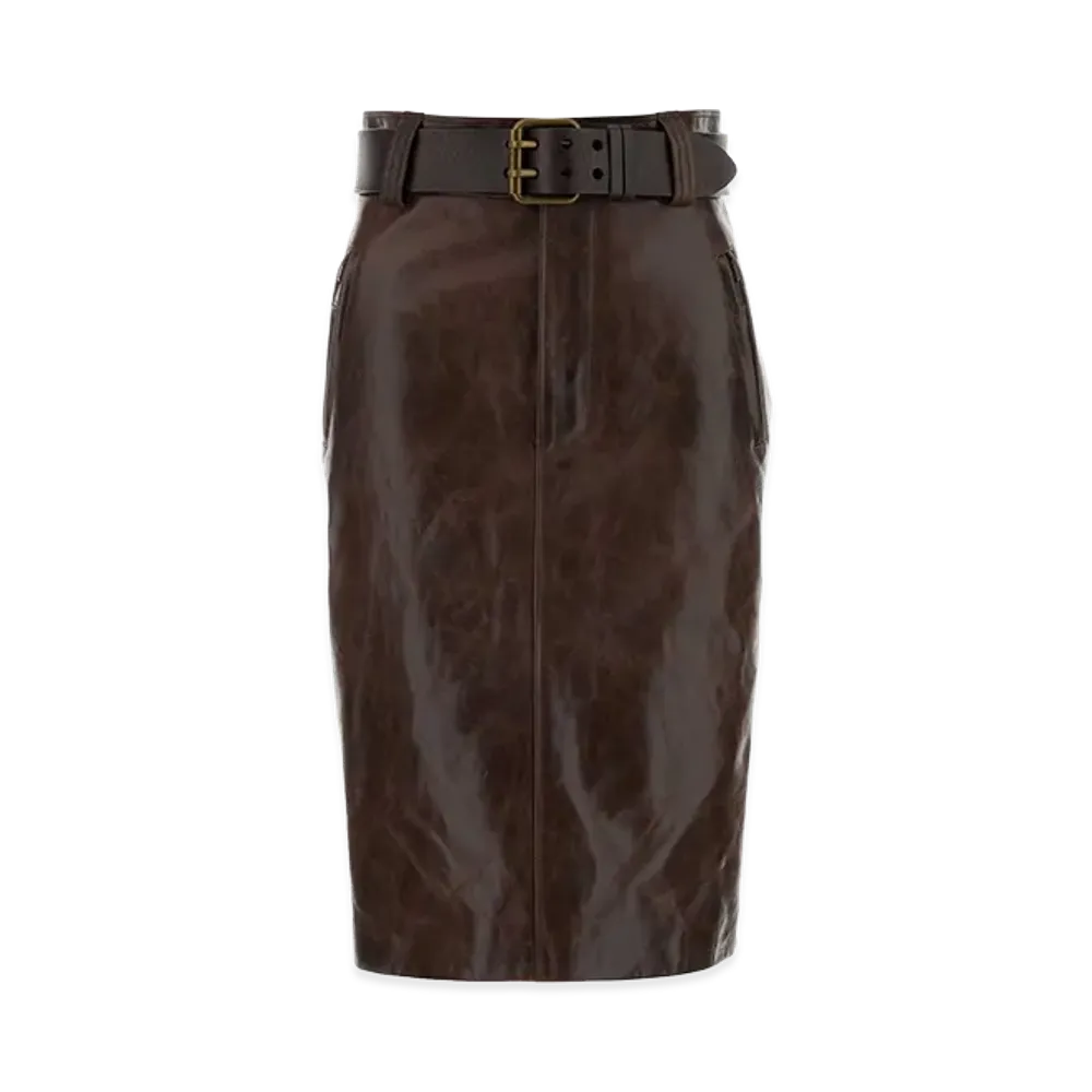 Saint Laurent Women's Leather Skirt "Brown"