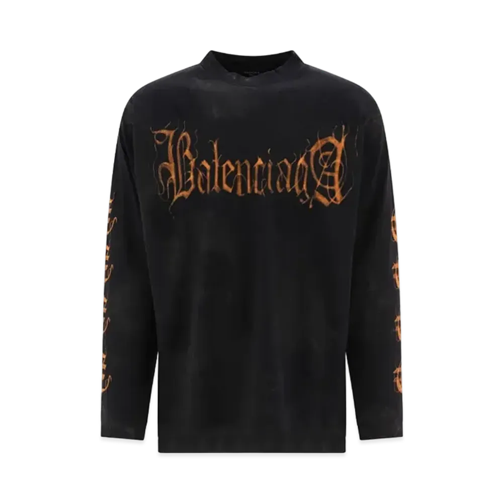BALENCIAGA MENS Heavy Metal Long Sleeve T-shirt Oversized Fit "Black"
