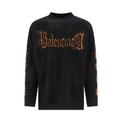 BALENCIAGA MENS Heavy Metal Long Sleeve T-shirt Oversized Fit "Black"