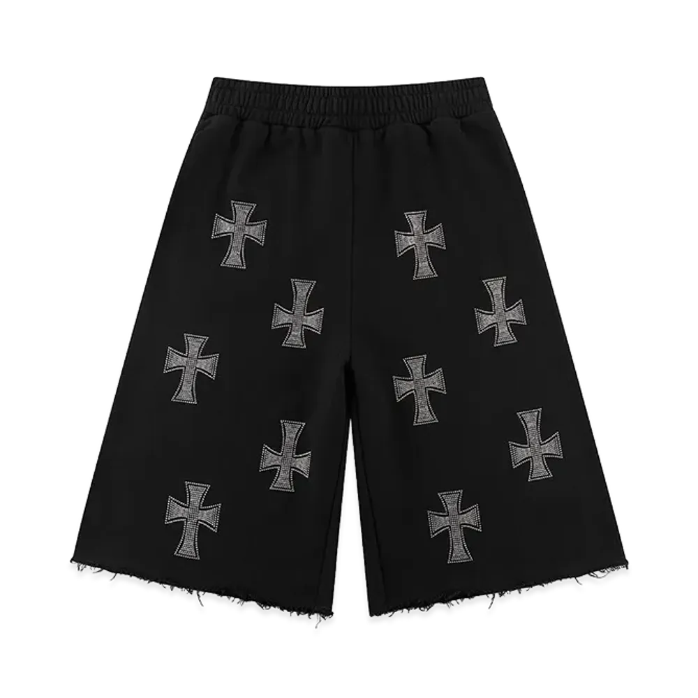 Unknown London Black X Silver Allover Rhinestone Baggy Sweat Shorts "Black"
