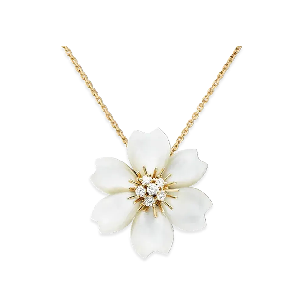 Van Cleef & Arpels Rose de Noel clip pendant small model "18K Yellow gold/Diamond/Mother-of-pearl"