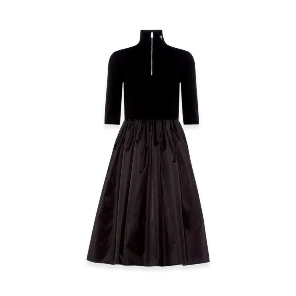 PRADA Women's Re-Nylon and Viscose Wool Midi Dress "Black"