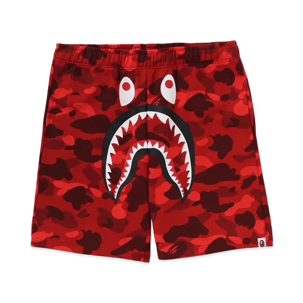 A BATHING APE Color Camo Shark Sweat Shorts "Red"
