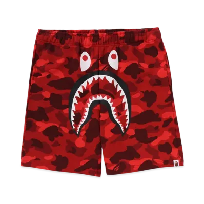 A BATHING APE Color Camo Shark Sweat Shorts "Red"