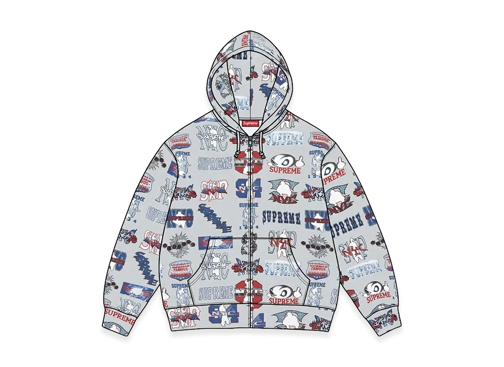 Supreme Flash Zip Up Hooded Sweatshirt "Ash Grey"