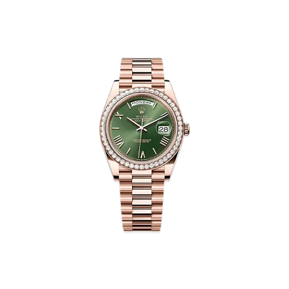 ROLEX Day-Date 40mm Everose Gold Diamond 228345RBR "Olive Green"