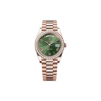 ROLEX Day-Date 40mm Everose Gold Diamond 228345RBR "Olive Green"