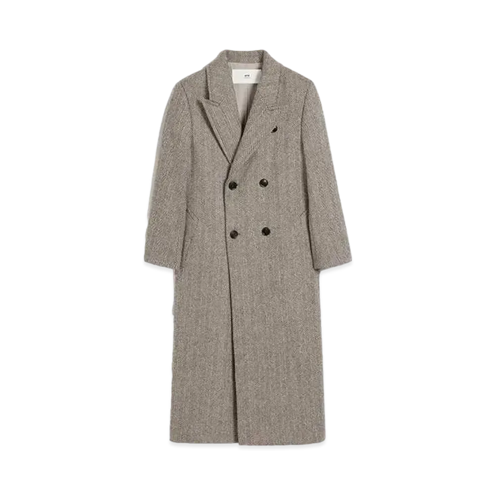 AMI PARIS Double-Breasted Coat "Dark Coffee/Off White"