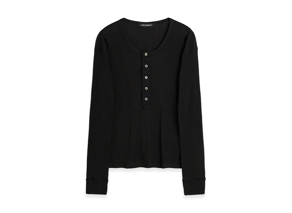 OUR LEGACY Women's Gentle Henley Longsleeve "Charred Shade Ripple Rib"