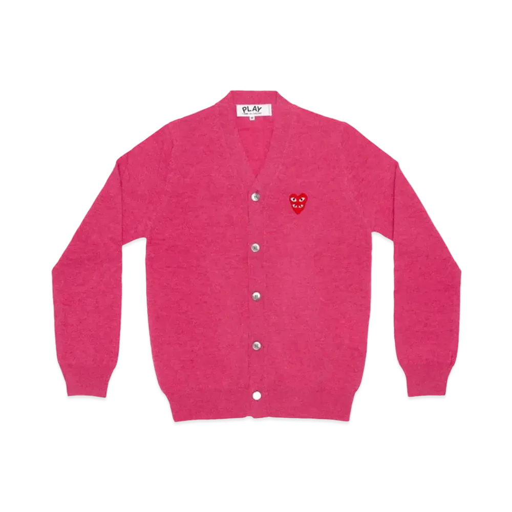 PLAY COMME des GARCONS Double Red Heart Mens V Neck Cardigan "Pink"