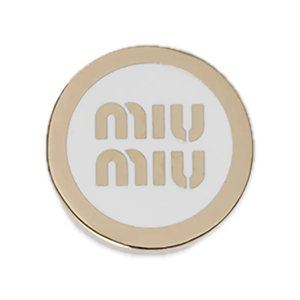 MIU MIU Enamel Metal Logo Brooch "White"