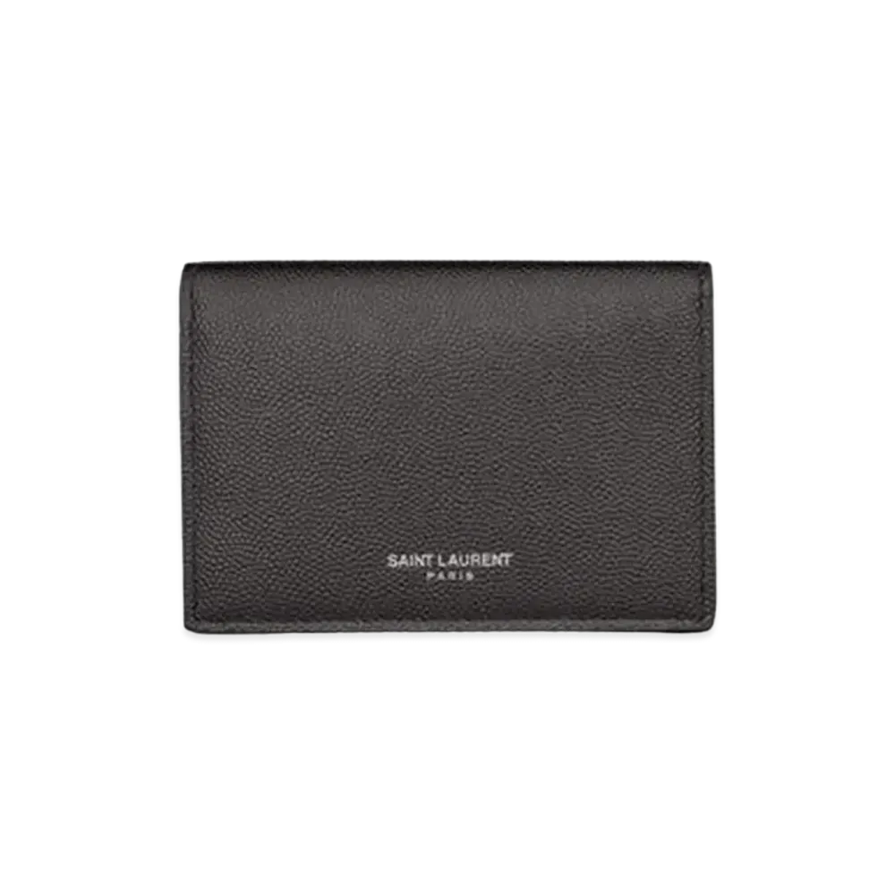 Saint Laurent Business Card Holder With Flap In Grain De Poudre-Embossed Leather "Storm"