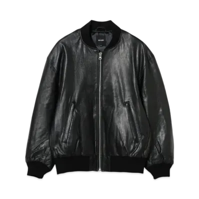 BEAMS Leather Bomber Jacket "Black"