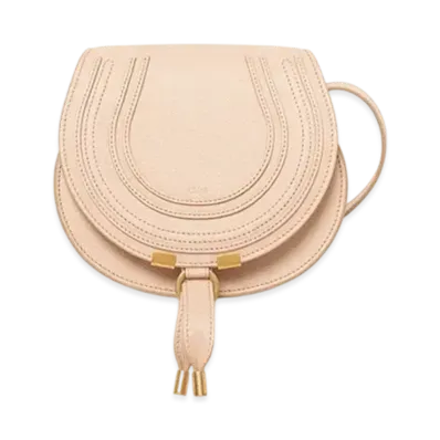 Chloe Small Marcie Saddle Bag In Grained Leather "Cement Pink"