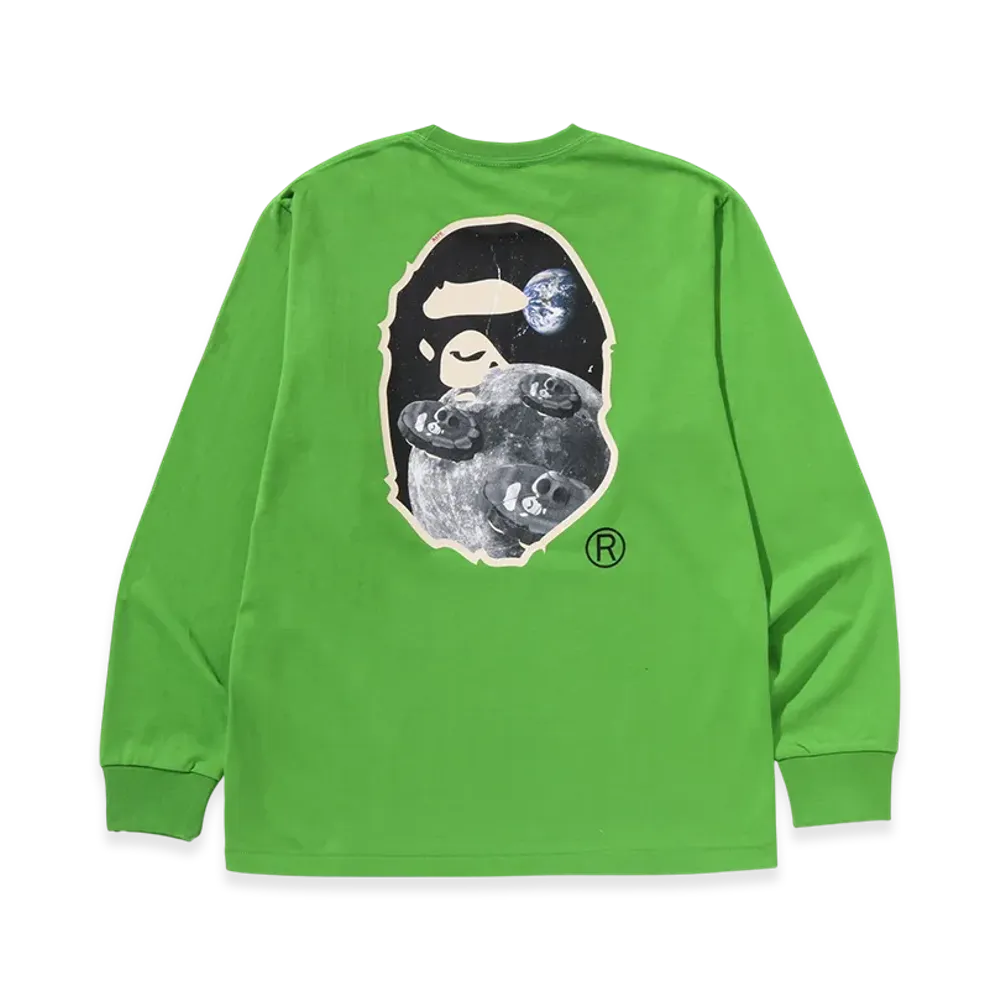 A BATHING APE Moon Ape Head Old Photo L/S Tee "Green"