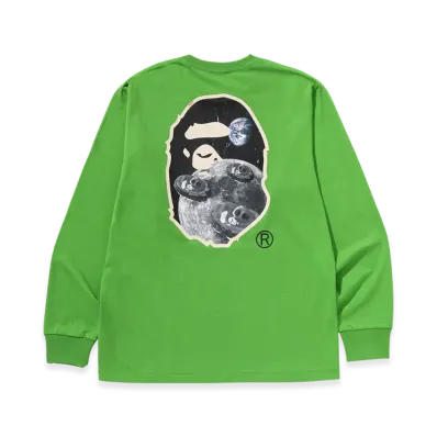 A BATHING APE Moon Ape Head Old Photo L/S Tee "Green"