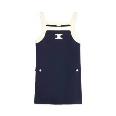 CELINE Mini Triomphe Dress In Wool Jersey "Dark Navy/Cream"