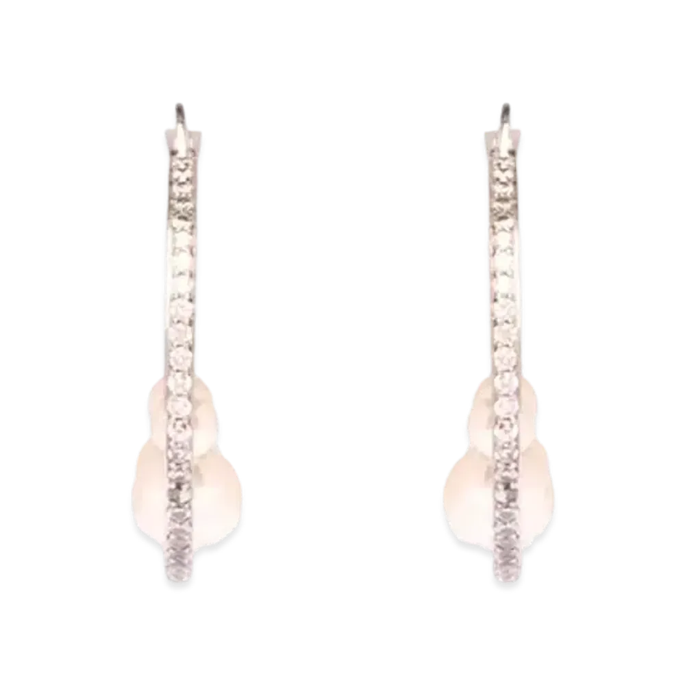 MIU MIU Miu Pearl Hoop Earrings "Steel/Cream/Crystal"