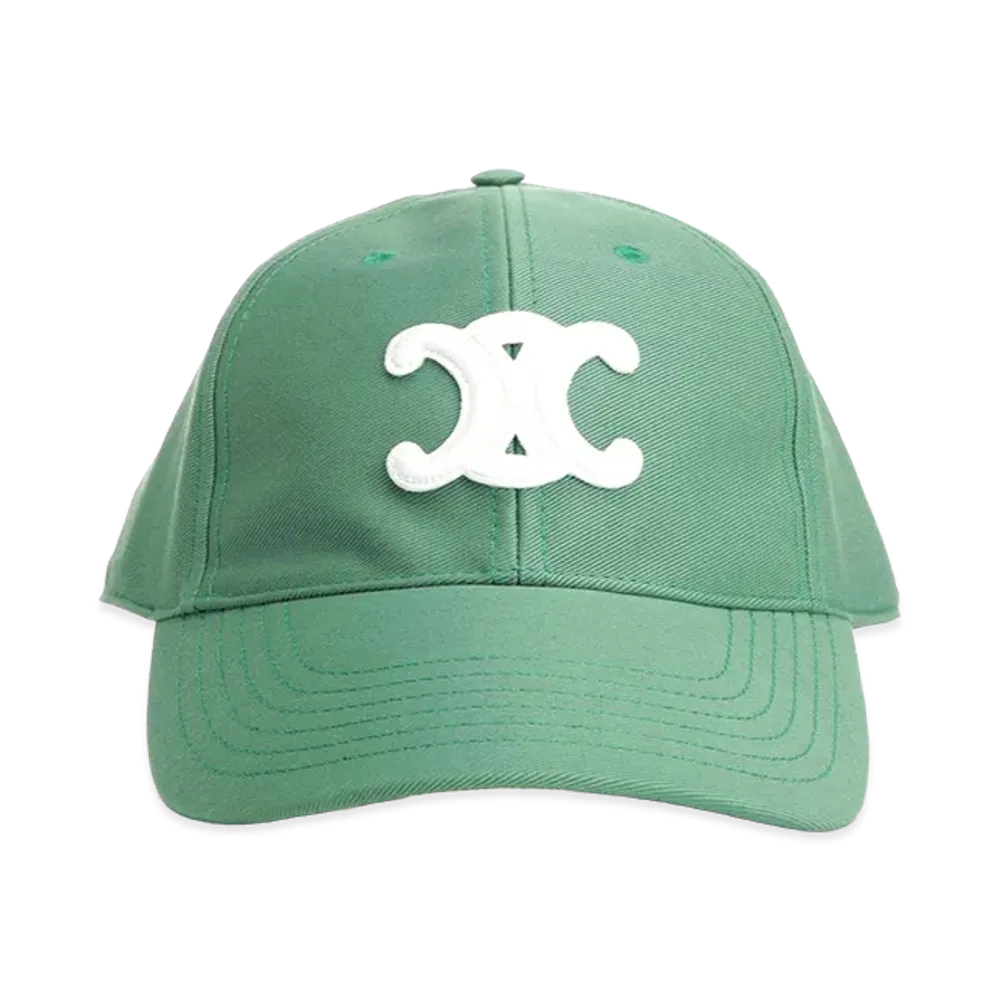 CELINE "Triomphe" Cotton Hat "Green"