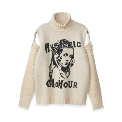 HYSTERIC GLAMOUR Quiet Punk Jacquard Turtle Neck Pullover "Beige"
