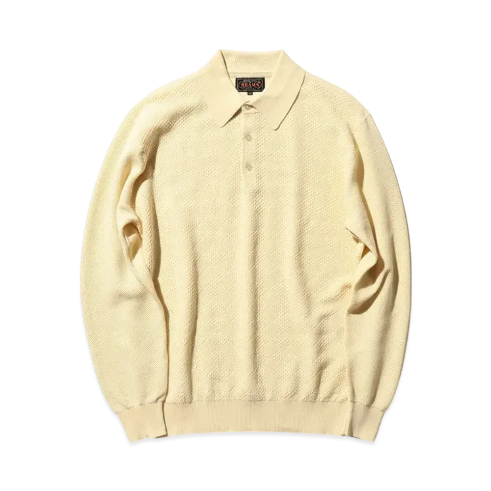 BEAMS Knit Polo Diamond Pattern "OffWhite"