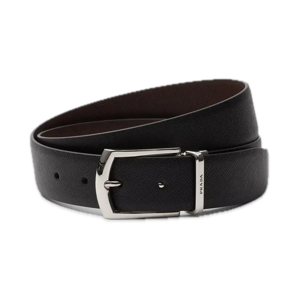 PRADA Reversible Saffiano Leather Belt "Black/Burnt Brown"