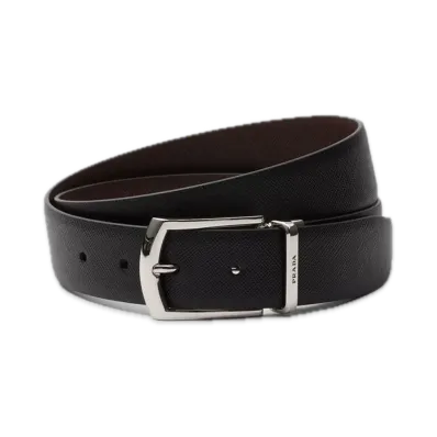 PRADA Reversible Saffiano Leather Belt "Black/Burnt Brown"