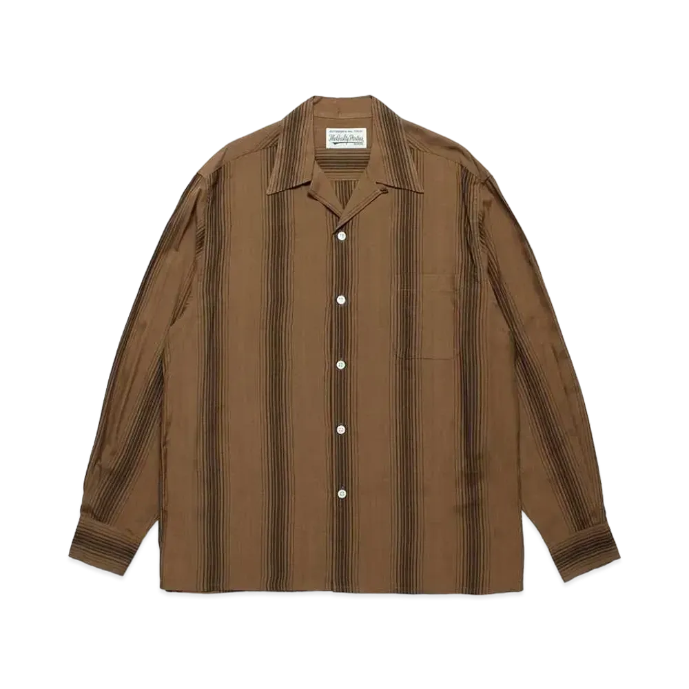WACKO MARIA Striped Open Collar Shirt "Brown"