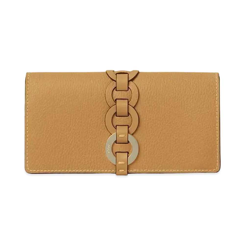 Chloe Darryl Long Wallet With Flap In Grained & Shiny Calfskin "Autumnal Brown"