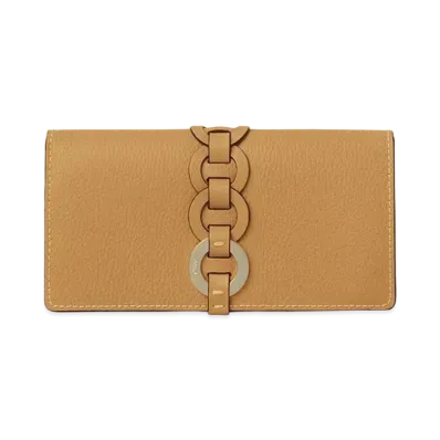 Chloe Darryl Long Wallet With Flap In Grained & Shiny Calfskin "Autumnal Brown"