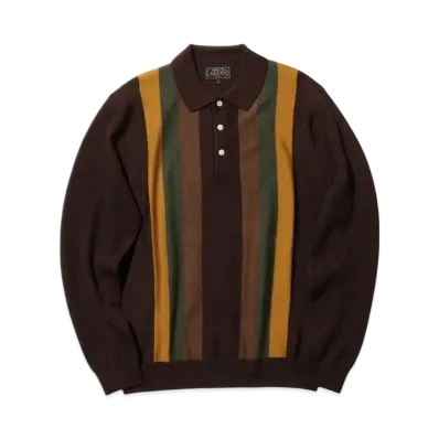 BEAMS Knit Polo Stripe "Brown"