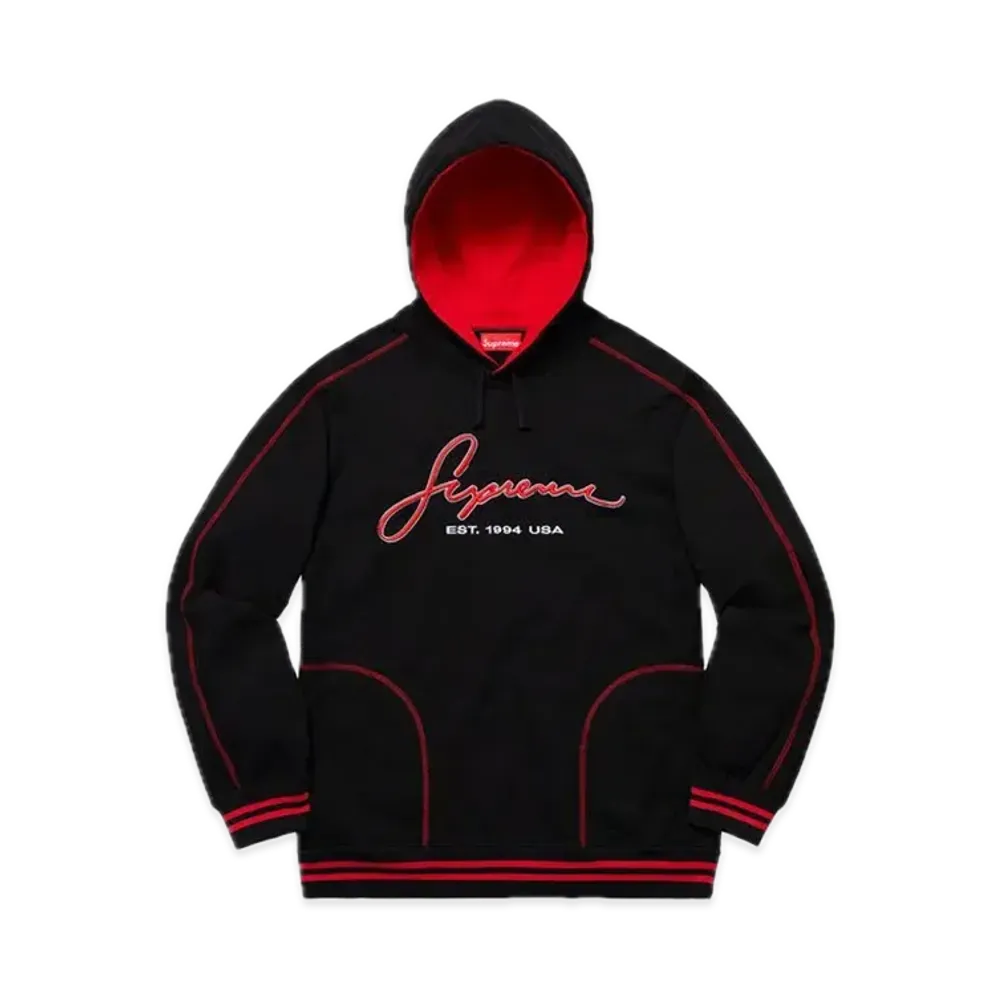 Supreme Contrast Embroidered Hooded Sweatshirt "Black"