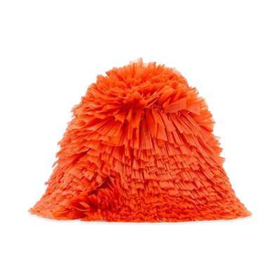 PRADA Women's Embellished Raffia Bucket Hat "Orange"