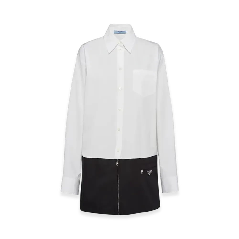PRADA Women's Poplin and Re-Nylon Mini-Dress "White/Black"