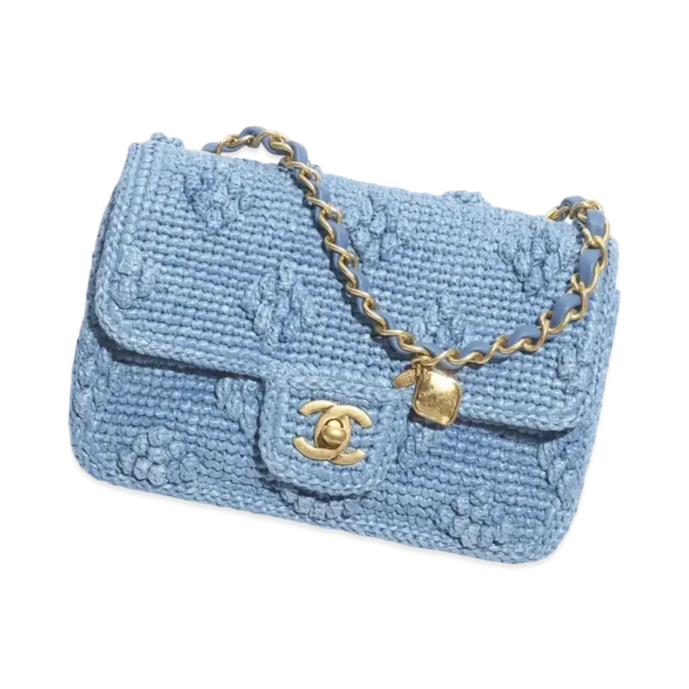 CHANEL Mini Flap Bag Raffia Effect Braided "Blue"