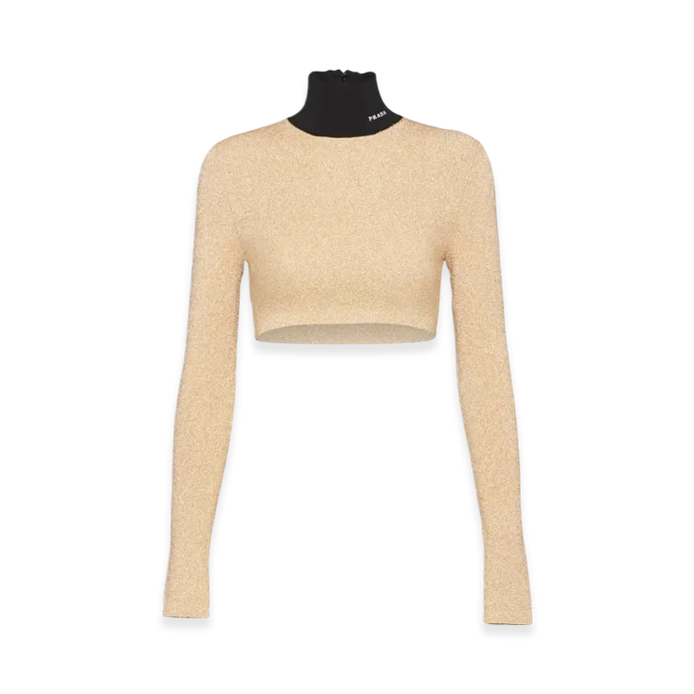 PRADA Women's Lame Turtleneck Sweater "Gold"