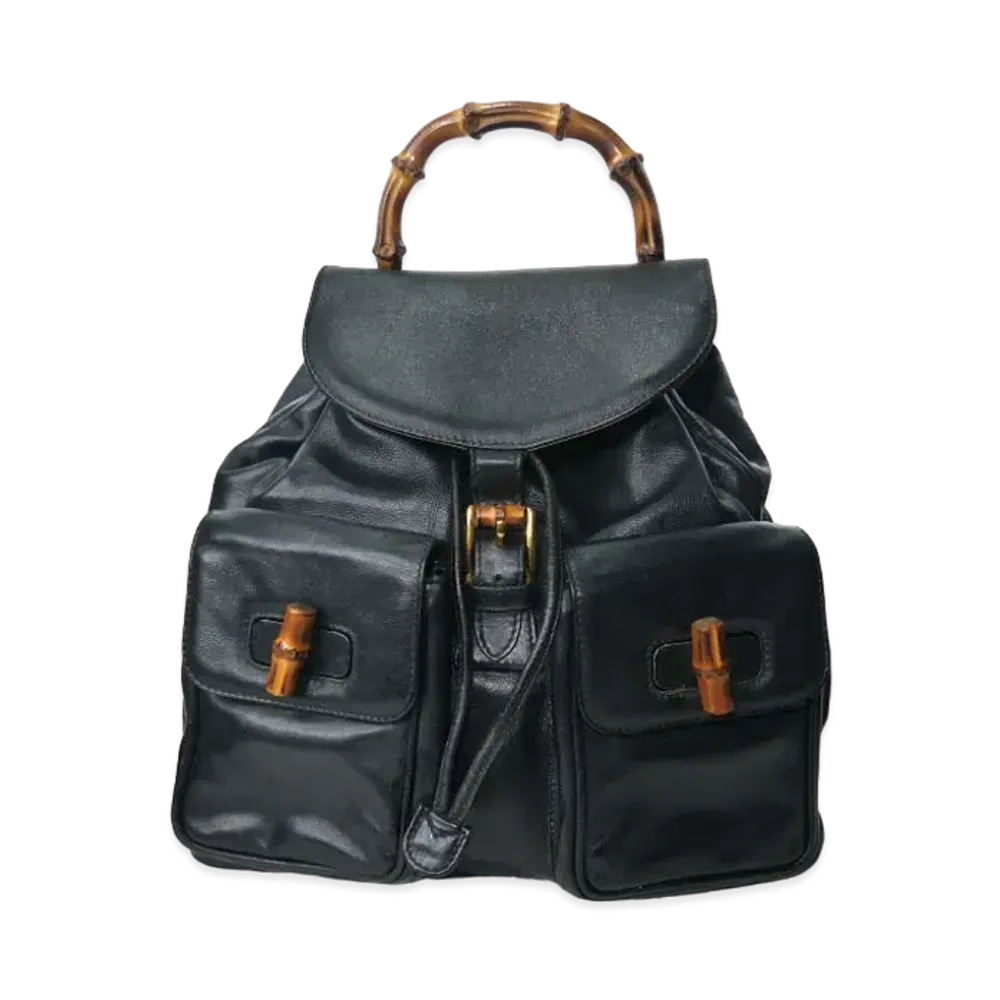 GUCCI Bamboo Leather Backpack "Black"