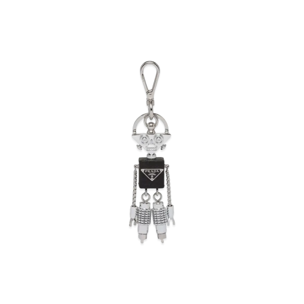 PRADA Saffiano Leather Robot Keychain Trick "Steel/Black"