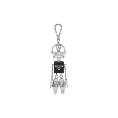 PRADA Saffiano Leather Robot Keychain Trick "Steel/Black"