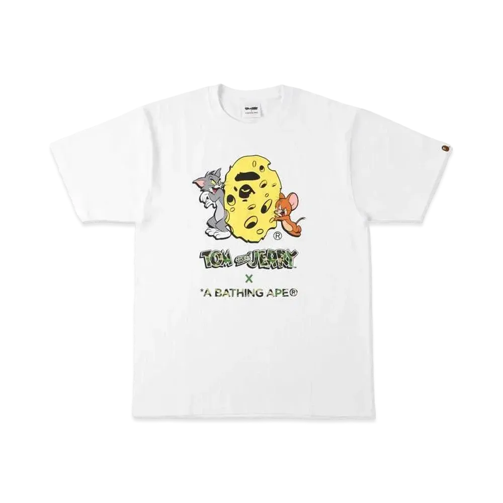 A BATHING APE / TOM AND JERRY CHEESE APE HEAD TEE "White"