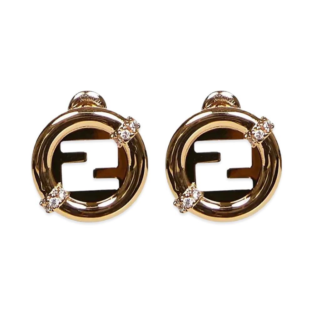 FENDI Women's Everround Metal And Crystal Earrings "Gold"