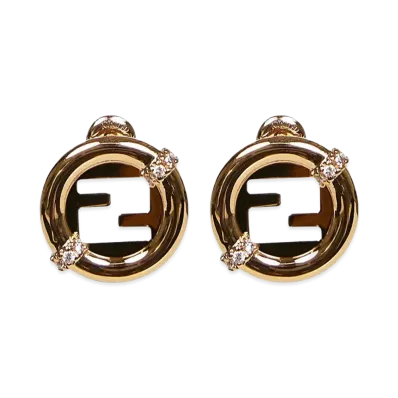 FENDI Women's Everround Metal And Crystal Earrings "Gold"