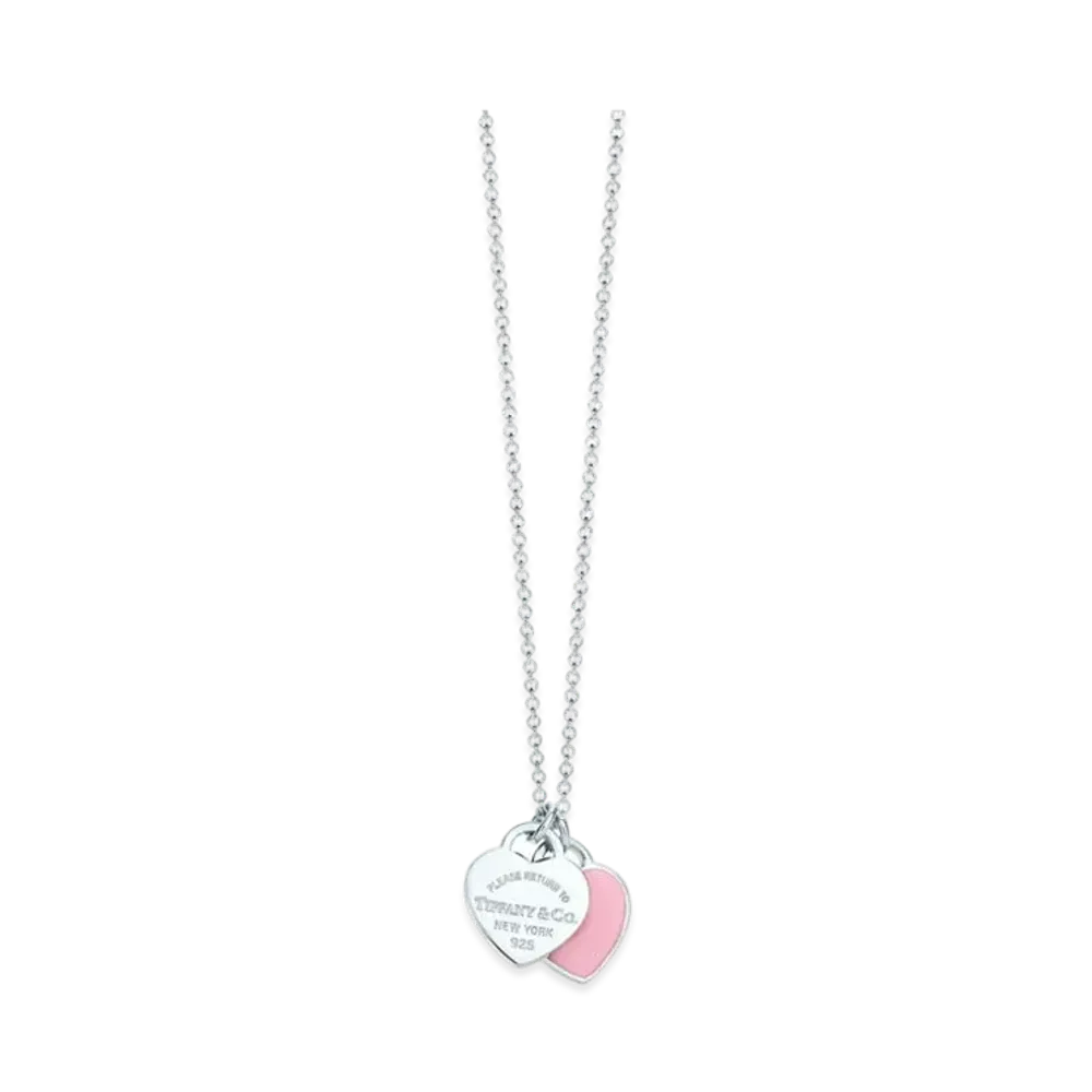 Tiffany & Co. Return to Tiffany Double Heart Tag Pendant In Silver Mini "Pink"