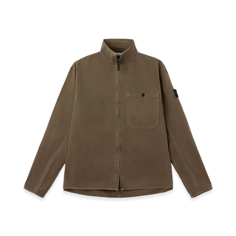 Stone Island Comfort Fit Cotton Overshirt With Zip "Brown"